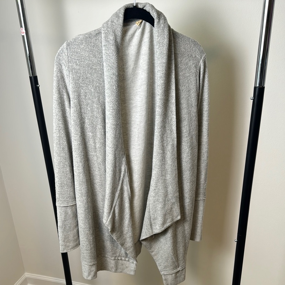 Mesh + Lace Women's Grey Sweater Open Front Cardigan Size Medium